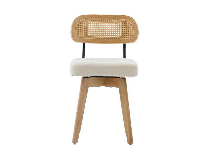  Lot de 2 chaises pivotantes 360° 43x50x77 cm – beige – dossier en rotin tressé et chenille rembourrée  - Conforama A