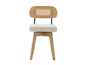 Lot de 2 chaises pivotantes 360° 43x50x77 cm – beige – dossier en rotin tressé et chenille rembourrée