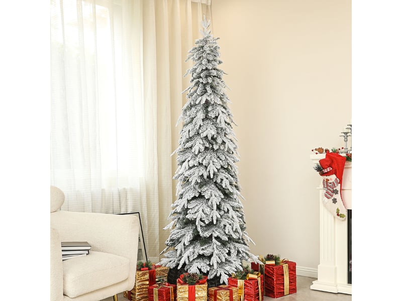  Sapin de noël artificiel de 210 cm, ressemblant à un vrai sapin avec 800 branches denses, neige artificielle, ouverture pour voiture  - Conforama B