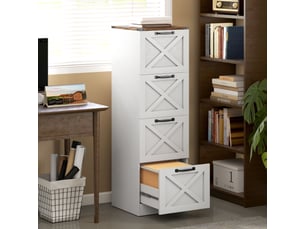 Caisson de bureau avec 4 tiroirs, dossiers suspendus pour formats lettrea4, style rustique, 40x40x131cm, blanc