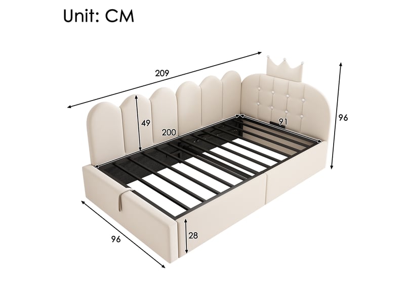  Modenvie lit banquette 90x200 cm - rangement hydraulique, structure reversible, sans matelas - beige  - Conforama C