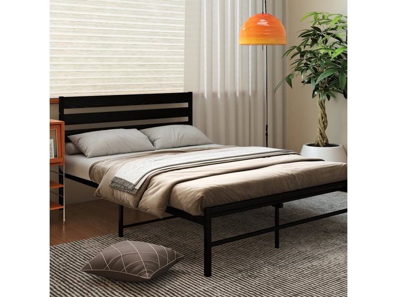 Lit 140x200 cm en métal, solide et durable, grand espace de rangement sous le lit,noir  - Conforama B