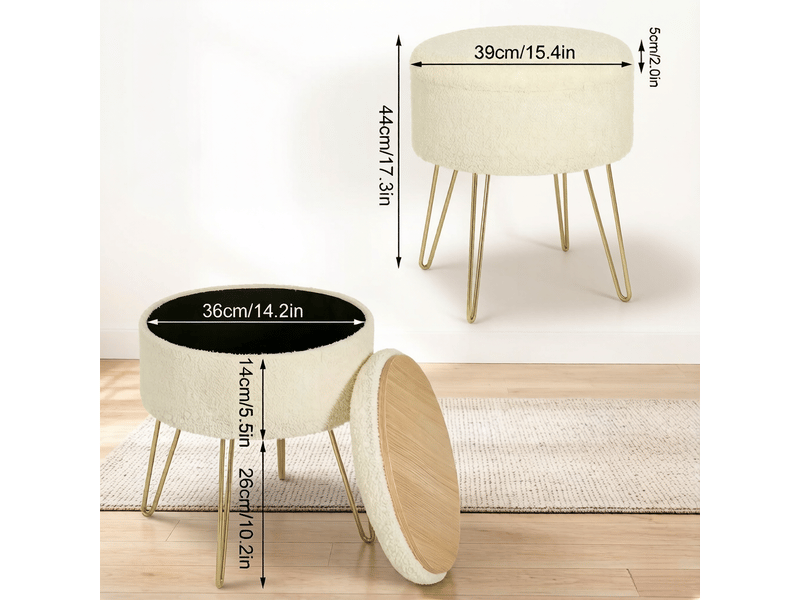  Pouf repose-pieds rond avec rangement, tabouret d’appoint multifonctionnel, table basse 1 pièce  - Conforama C