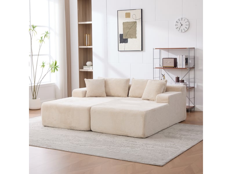  Canapé modulable tissu chenille ivoire, canapé sectionnel mousse 30d haute résilience, antidérapant pour salon  - Conforama B