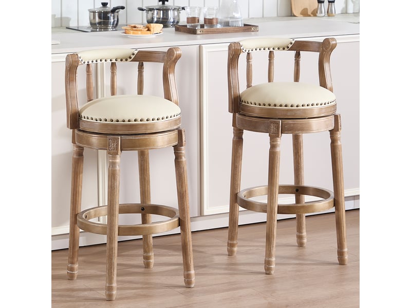  Tabouret de bar pivotant,54,8x54,8x96 cm,avec dossier,cuir véritable,blanc  - Conforama B
