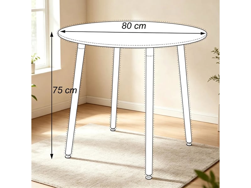  Ensemble table ronde et 4 chaises moderne blanc et bois, 80x80 cm  - Conforama D
