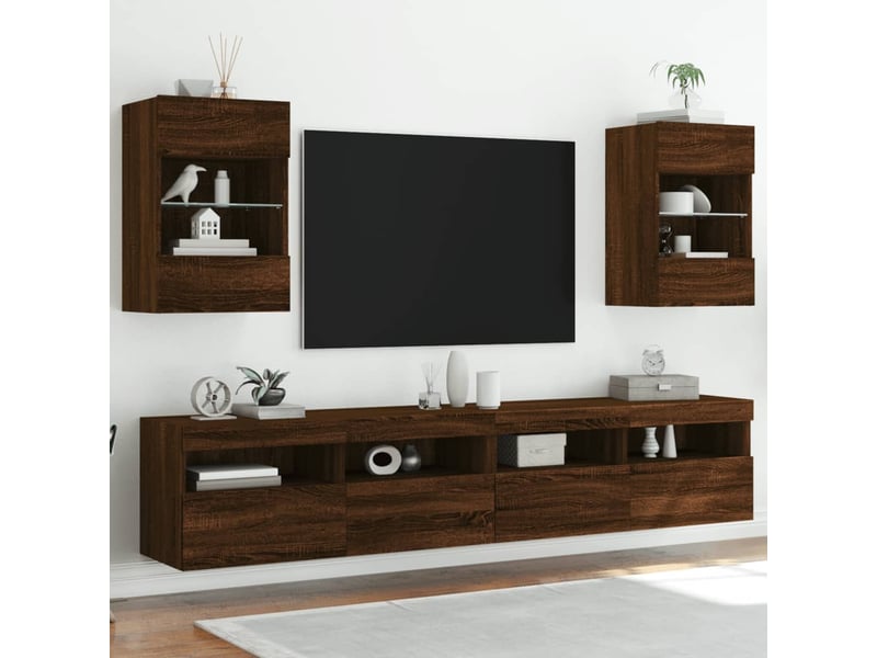  Meuble tv - banc tv - meuble de rangement mural avec lumières led chêne marron 40x30x60,5 cm  - Conforama E