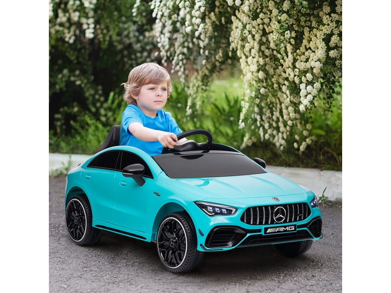  Voiture électrique pour enfants, télécommandée, avec roulettes de transport, phares led et klaxon, pour les enfants de 3 à 6 ans, bleu clair  - Conforama D