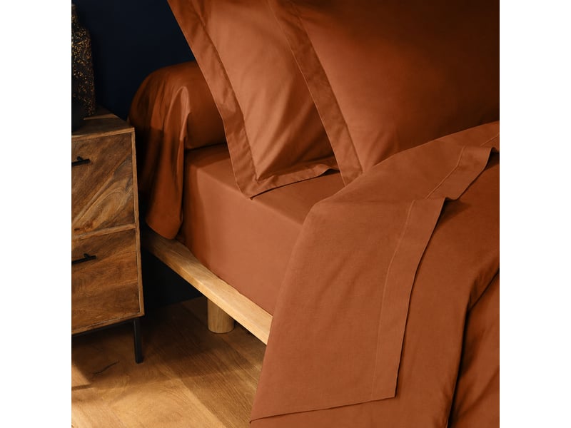  Drap housse 2 personnes 160 x 200 cm 100% coton 57 fils lina caramel bonnet 30 cm 1645324 - Conforama D