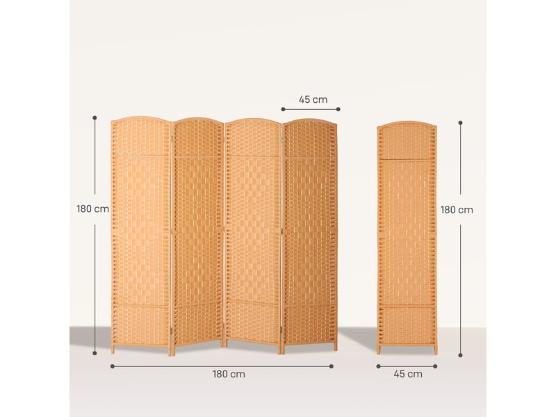  Paravent intérieur en bois 4 panneaux séparateur de pièce pliable pour salon chambre 180 x 180 cm clair brun  - Conforama C