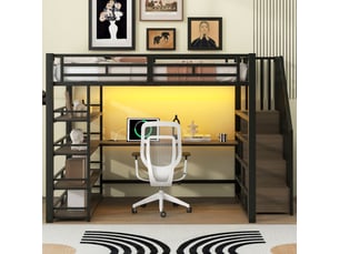 Lit mezzanine 140x200 cm <strong>MERAX</strong>  <strong>lit enfant noir</strong> coloris noir
