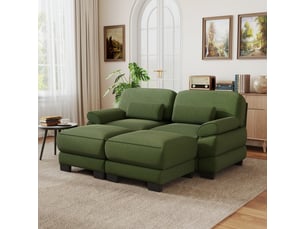 Canapé 2 places modulable avec 2 poufs, structure stable, assise profonde, coussins épais, tissu cord doux, salon appartement, vert