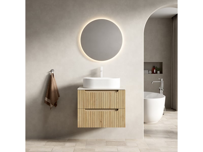  Meuble sous vasque avec 2 tiroirs à fermeture douce, vasque ovale en céramique, salle de bain, 60×46×62,2 cm  - Conforama C