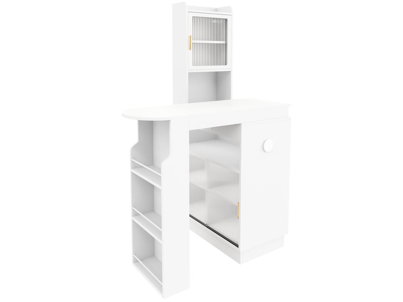  Table de bar extensible avec rangement led et prises 131-170x40x170 cm blanche  - Conforama R