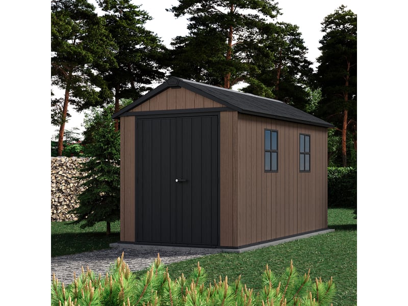  Newton+ 75111175 - abri jardin 350x246x230 cm, 2 portes, résine marronnoire evotech+  - Conforama B