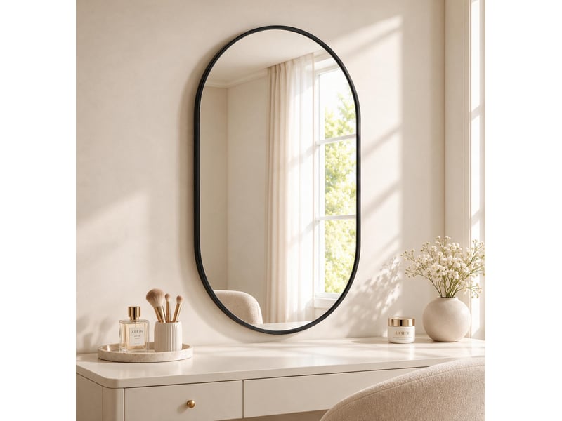  Miroir ovale mural 75x50 cm, miroir de adapté à salle de bain chambre et salon, cadre aluminium renforcé incassable, verre trempé, noir  - Conforama B