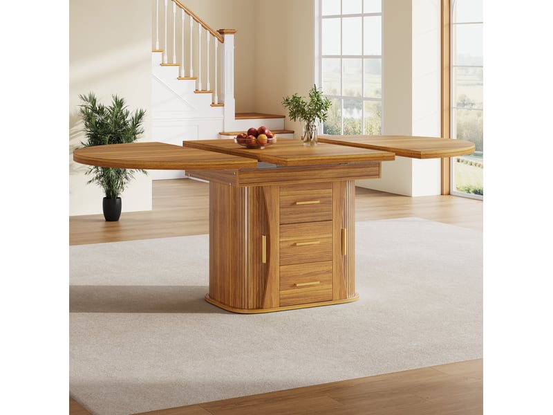  Table de salle à manger extensible ronde 118-158 cm – noyer – rangement intégré – jusqu’à 6 personnes  - Conforama B