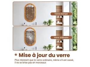 Miroir de salle de bain ovale 50x80cm verre trempé hd étanche – bois naturel
