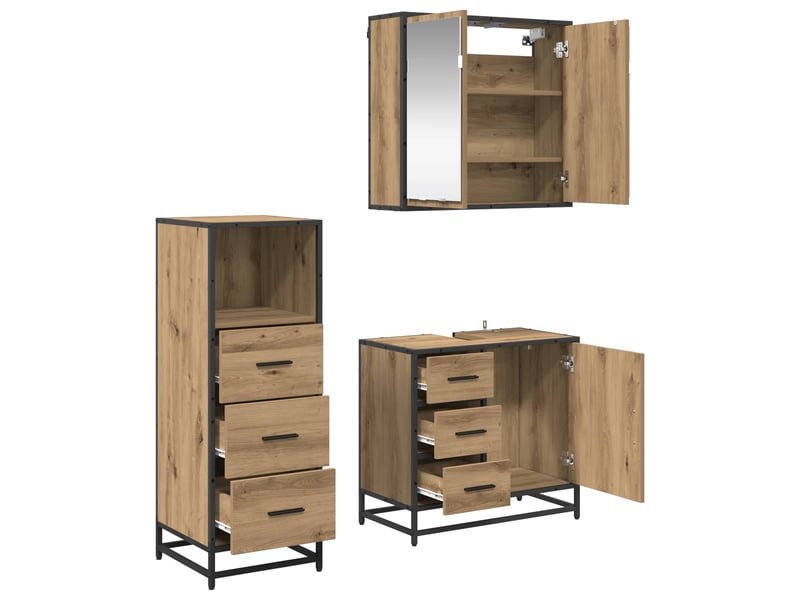 Ensemble de mobilier de salle de bain 3 pc chêne artisanal cf64300 - Conforama E