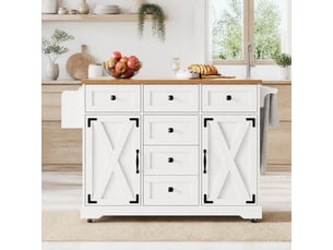 Îlot de cuisine mobile pliant 147 x 70 cm, desserte en mdf et métal blanc