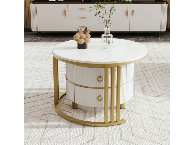  Table basse, 70x70x46 cm, effet marbre, 2-en-1, 2 tiroirs, style luxueux, design moderne et fonctionnel pour salon  - Conforama E