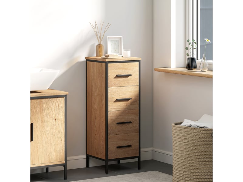  Meuble de salle de bain 4 tiroirs en panneau de particules et acier 30 x 30 x 82 cm  - Conforama C