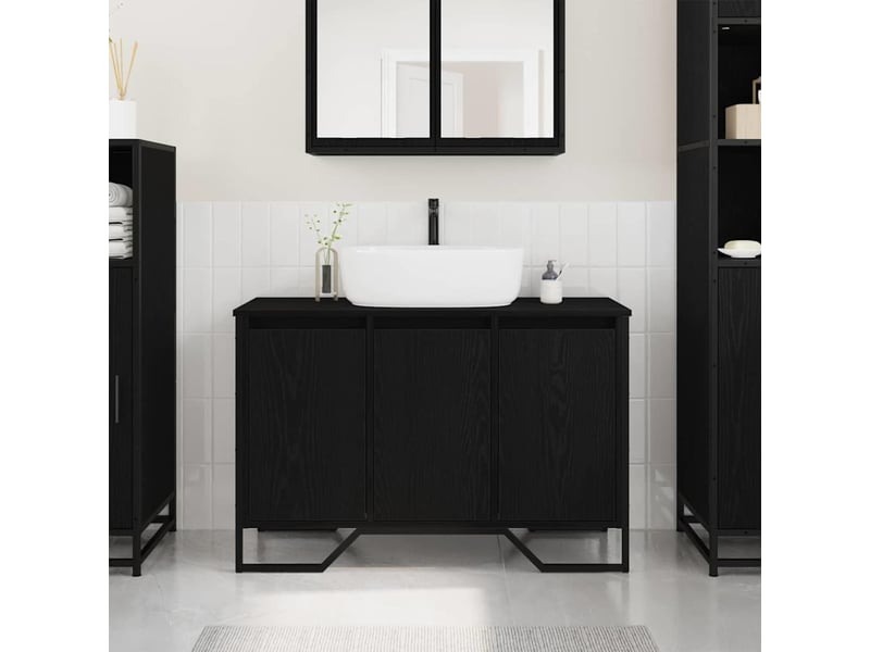  Meuble de lavabo de salle de bain, armoire de bain chêne noir 91 x 35 x 60 cm cf65545  - Conforama B