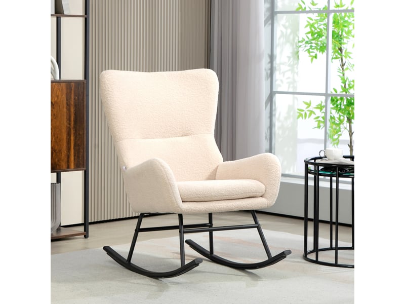  Fauteuil à bascule, chaise à bascule, avec assise de 10 cm d'épaisseur, pieds incurvés en acier, beige et noir  - Conforama C