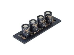 Porte-bougies déco avec plateau 4 bougeoirs pour une ambiance cosy moderne 40 x 12 x 8 cm en bois noir 13_0011899