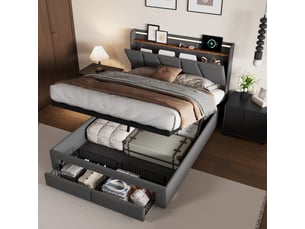 Lit coffre 140x190 cm <strong></strong> <strong></strong> coloris gris