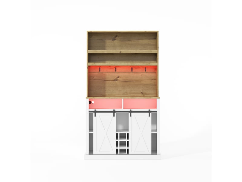  Buffet de cuisine haut 191x110x40 cm, meuble rangement cuisine avec capacité de charge 50 kg, portes coulissantes, étagères ouvertes et crochets latéraux  - Conforama A