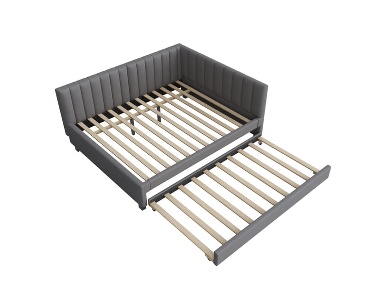 Lit double 140x200 avec lit gigogne, velours gris