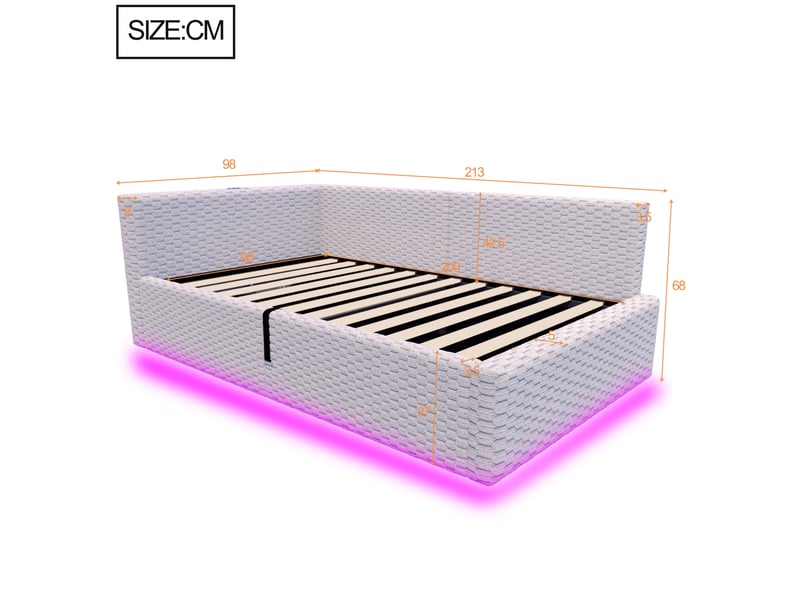  Modenvie lit coffre 90x200 cm - avec rangement, led et usb-c, sans matelas - gris  - Conforama C