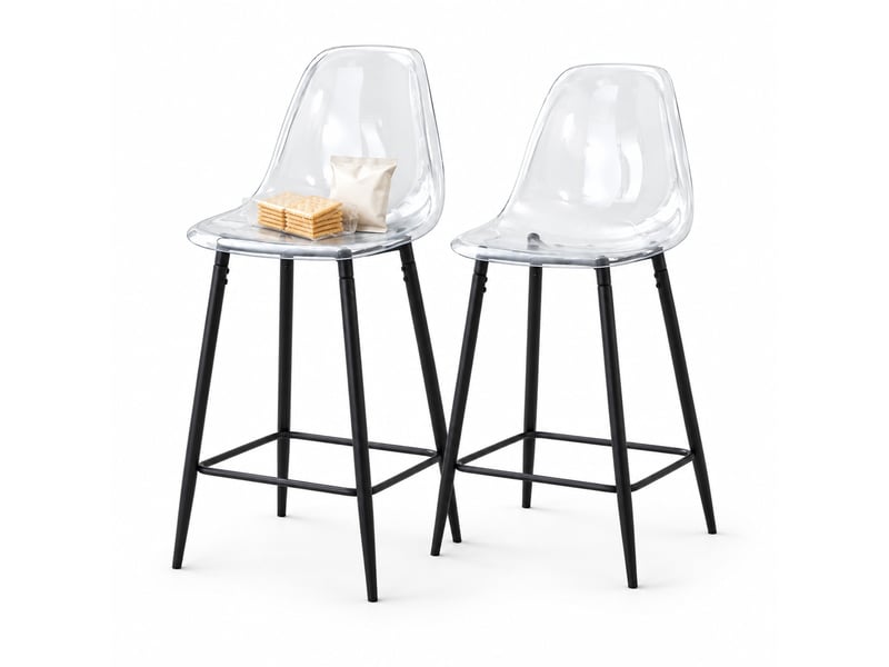 Lot de 2 tabourets de bar,avec repose-pieds,plastique,transparents et noir - Conforama A