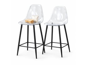 Lot de 2 tabourets de bar,avec repose-pieds,plastique,transparents et noir