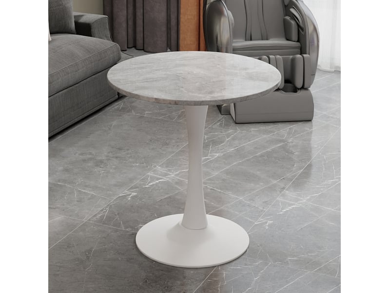  Table basse ronde 70x70x72cm design moderne, pieds hauts, marbre reconstitué, adaptée à 2 personnes, gris et blanc  - Conforama B