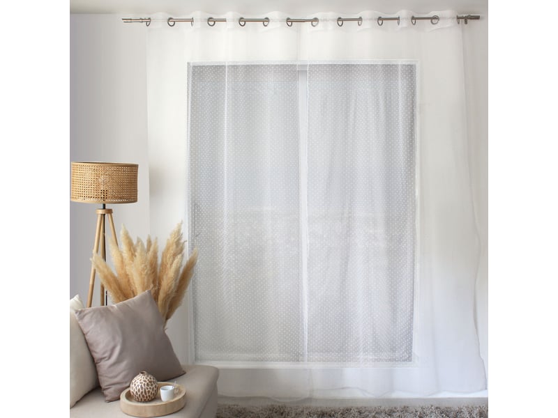  Voilages fenêtres, à œillets, blanc, 140x240cm, lot de 2, plumetis, collection lolita, cmadeco - blanc LOT2-H70807BCV140240 - Conforama B