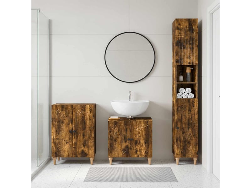  Ensemble de meuble de salle de bain 3 pièces alkmaar chêne fumé cf63294  - Conforama B