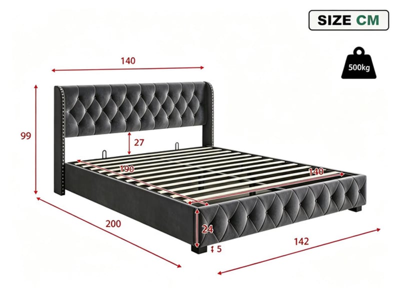 Lit coffre 160x200 cm ezssw, coloris gris - Conforama C