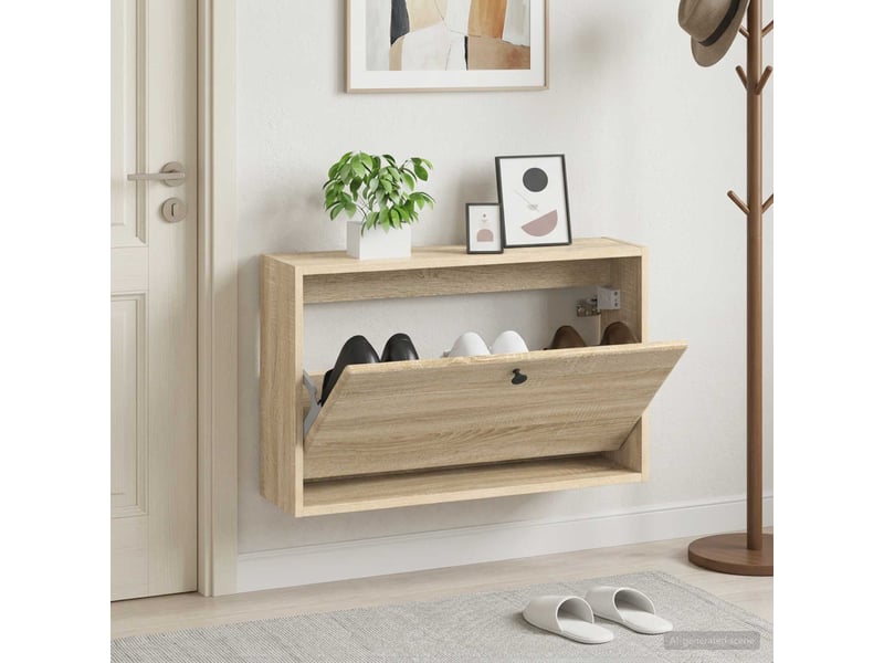  Meuble à chaussures mural, armoire à chaussures breda 71x17x43 cm chêne sonoma  - Conforama B