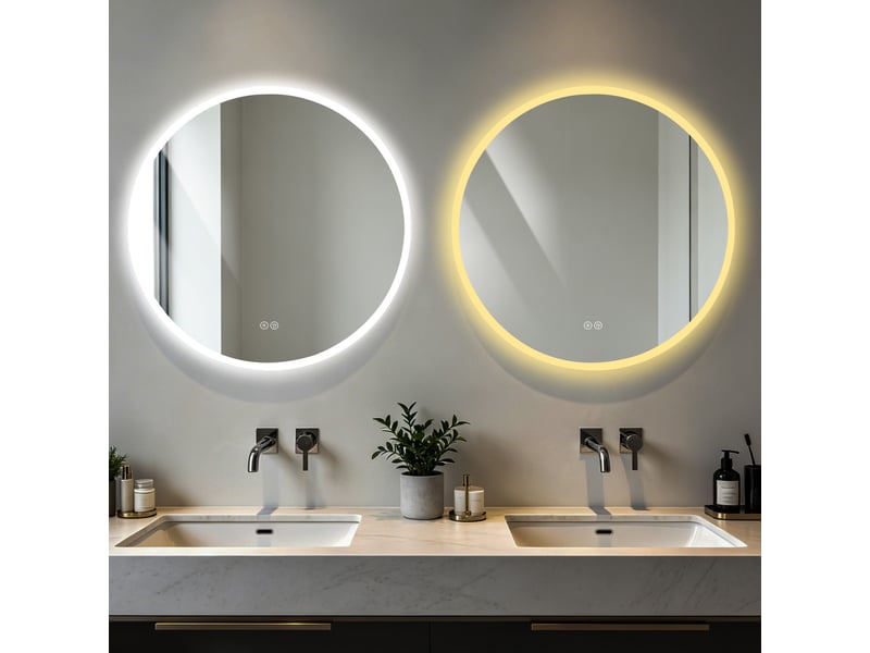  Miroir de salle de bains led rond 70 cm, lumière réglable 3 couleurs, ip44  - Conforama E