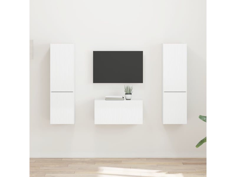  Ensemble meuble tv - banc tv - meuble de rangement 5 pcs blanc brillant bois d'ingénierie  - Conforama B