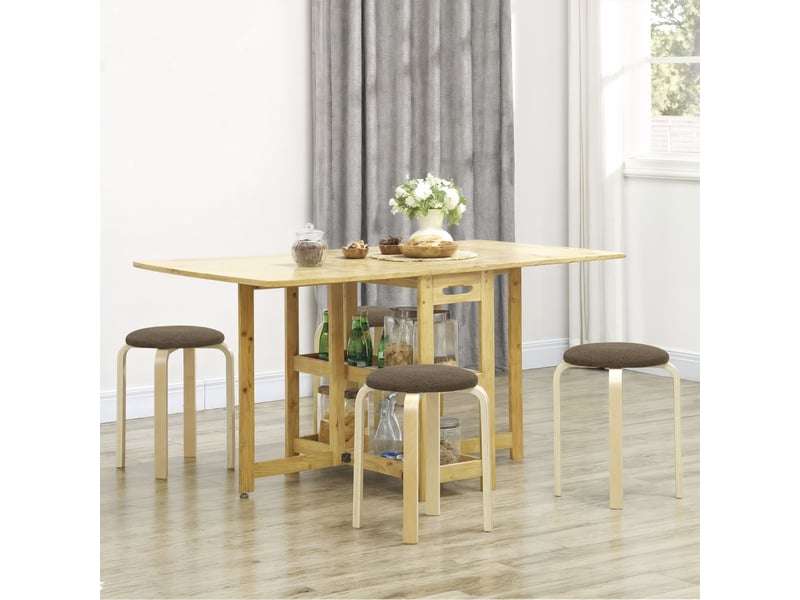  Ensemble de 4 tabourets ronds empilables en bois avec assise rembourrée, couleur marron, pour cuisine, salle à manger ou chambre.  - Conforama D