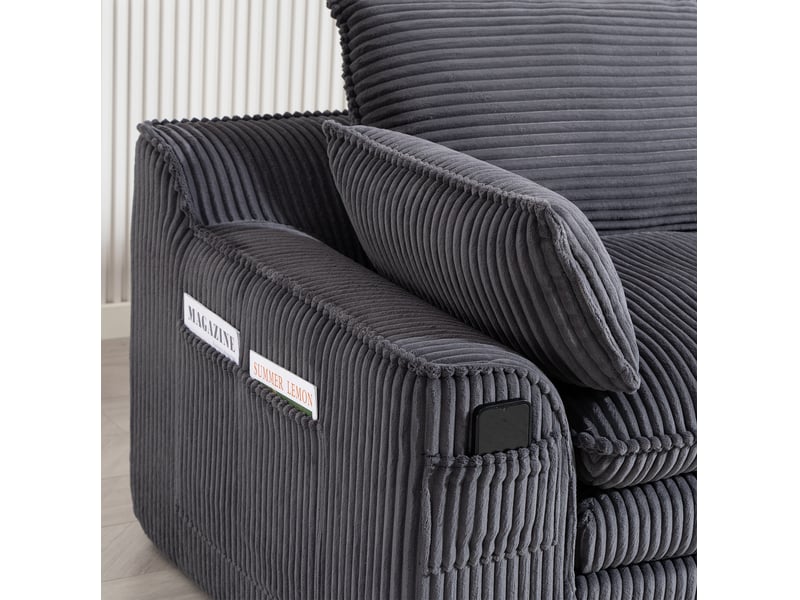  Canapé droit 2 pl 191x94x85 cm, velours côtelé gris foncé, coussins, poches latérales, confortable, pour salon et bureau  - Conforama D