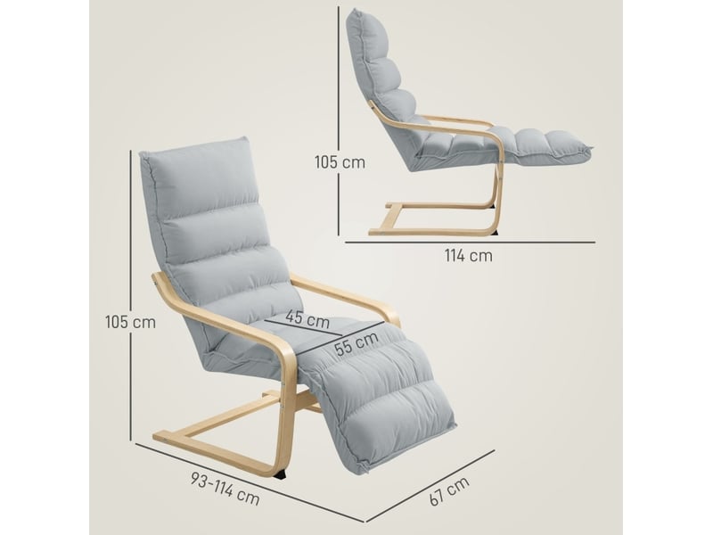  Fauteuil à bascule 67 x 93-114 x 105 cm gris clair en velours, repose-jambes réglable à 5 positions  - Conforama C