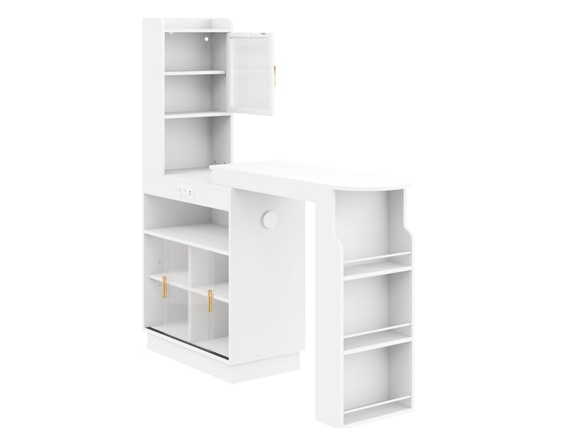 Table bar extensible 131-170 x 40 x 170 cm blanche en mdf, rangements, led, prises usb et usb-c - Conforama E