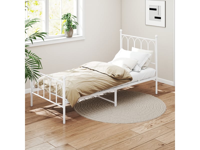  Lit enfant 90 x 200cm en métal blanc - style industriel avec sommier à lattes  - Conforama D