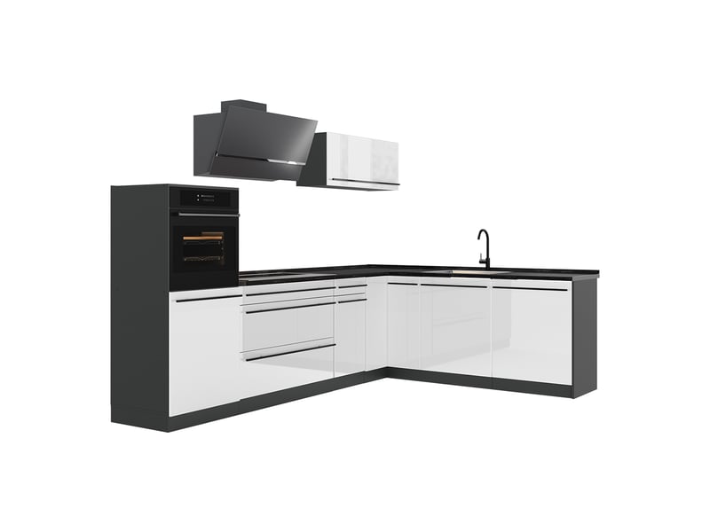  Vicco cuisine en angle, blanc haute brillanceanthracite, 287 x cm sans plan de travail  - Conforama A