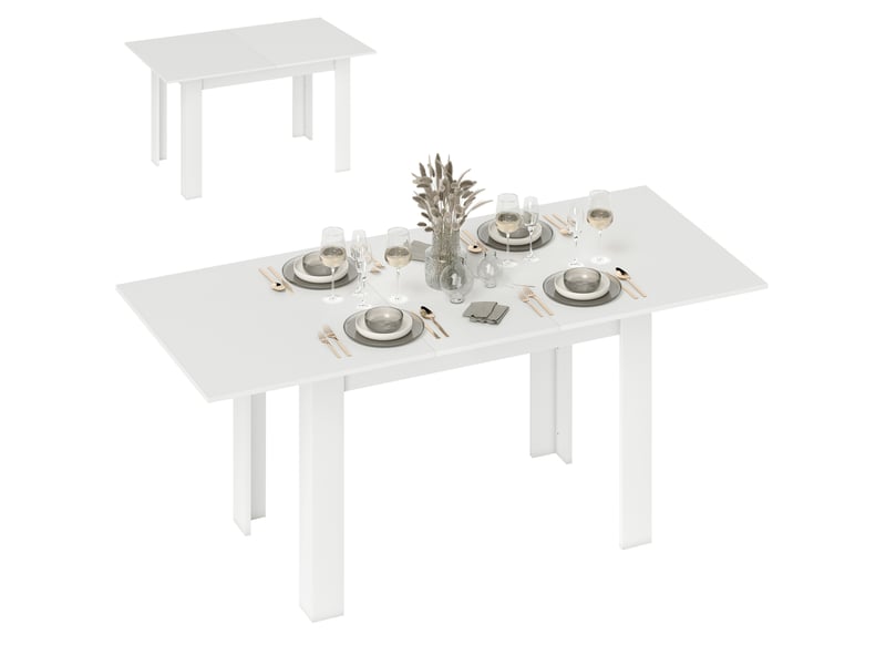  Table de salle à manger extensible, 140180 x 80 cm, table de cuisine pour 6 à 8 personnes, pour cuisine ou salle à manger, blanche  - Conforama A