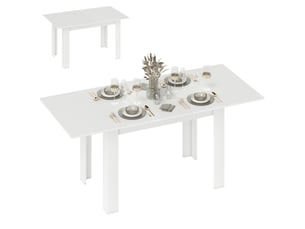 Table de salle à manger extensible, 140180 x 80 cm, table de cuisine pour 6 à 8 personnes, pour cuisine ou salle à manger, blanche